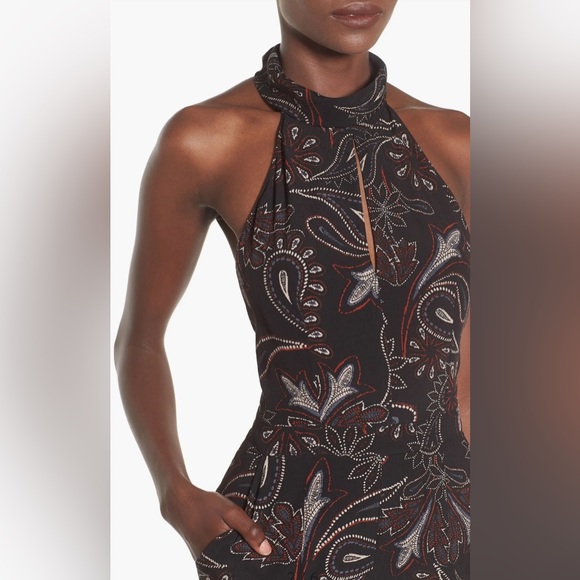 Astr The Label Paisley Halter Black Jumpsuit Size Large - Picture 3 of 7